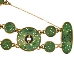 WALTER LAMPL Art Deco Onyx and Carved Jade "Butterfly and Flower" Bracelet