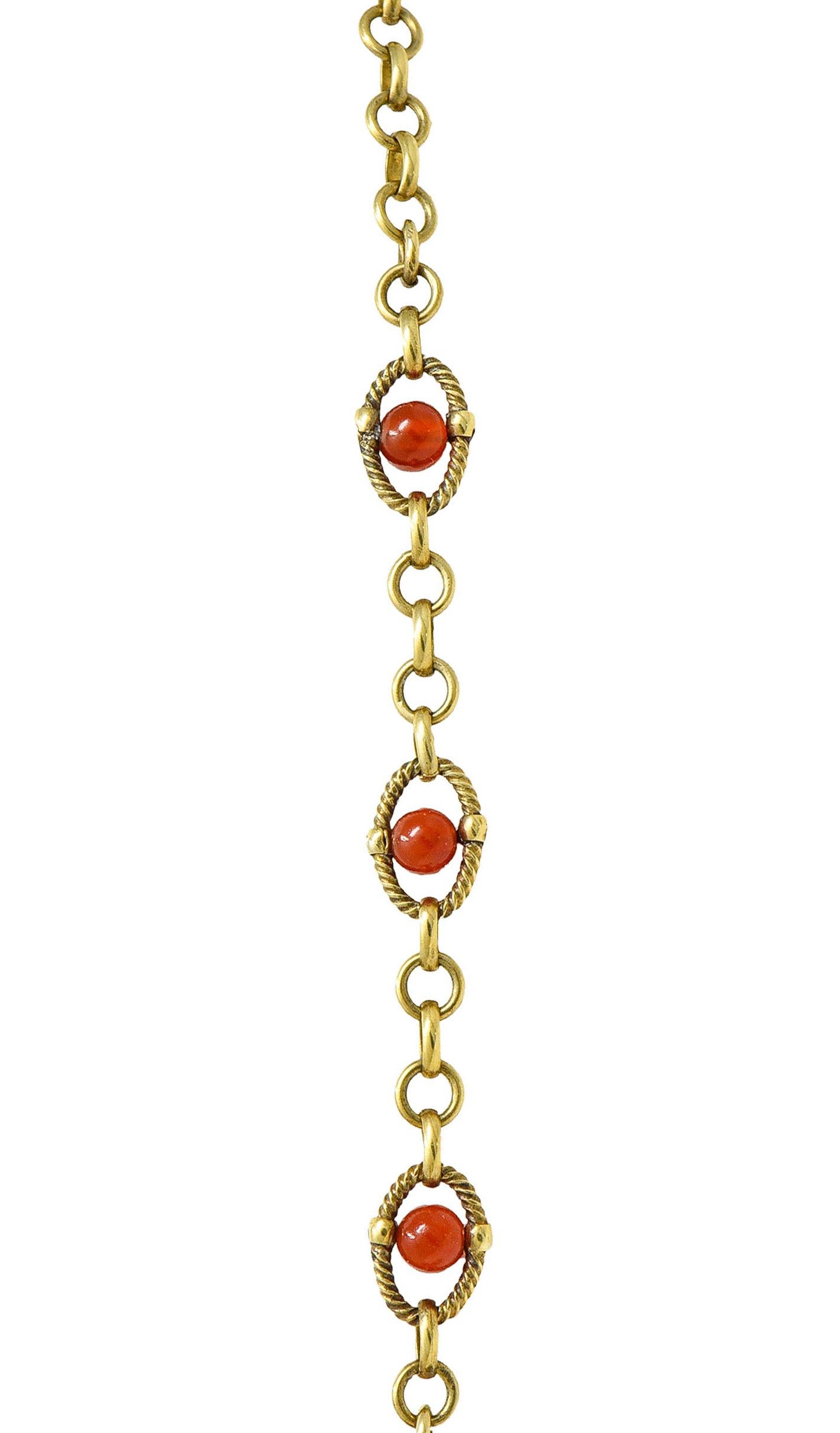 Walter Lampl Art Nouveau Carved Carnelian 14 Karat Gold Drop Necklace 5
