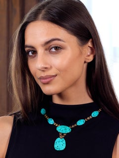 Walter Lampl Jugendstil Türkis 14K Gold Antik Floral Drop Halskette