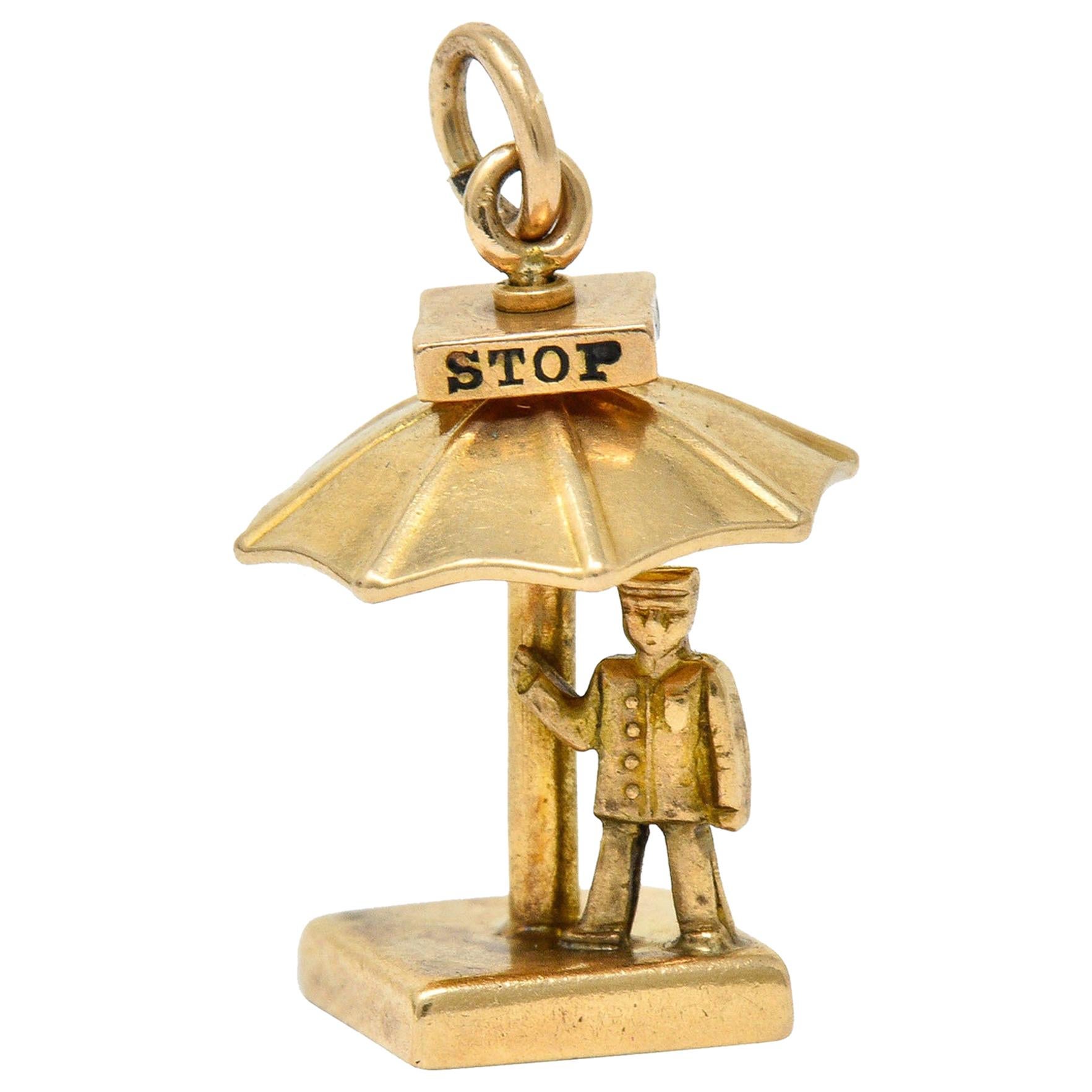 Walter Lampl Enamel 14 Karat Gold Traffic Stop Charm