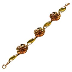 Walter Lampl Retro 14 Karat Gold Ruby Flower Bracelet, circa 1940