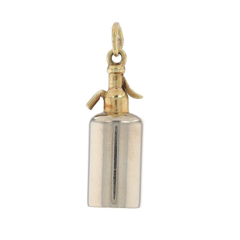 Brand: Walter Lampl
Era: Vintage

Metal Content: 14k White Gold & 14k Yellow Gold

Theme: Seltzer Bottle, Soda Siphon, Carbonated Beverages

Measurements
Tall (from stationary bail): 27/32