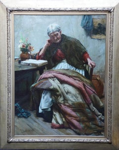 Antique The Evening of Life - Interior Portrait - British 1906 Newlyn Sch oil painting 