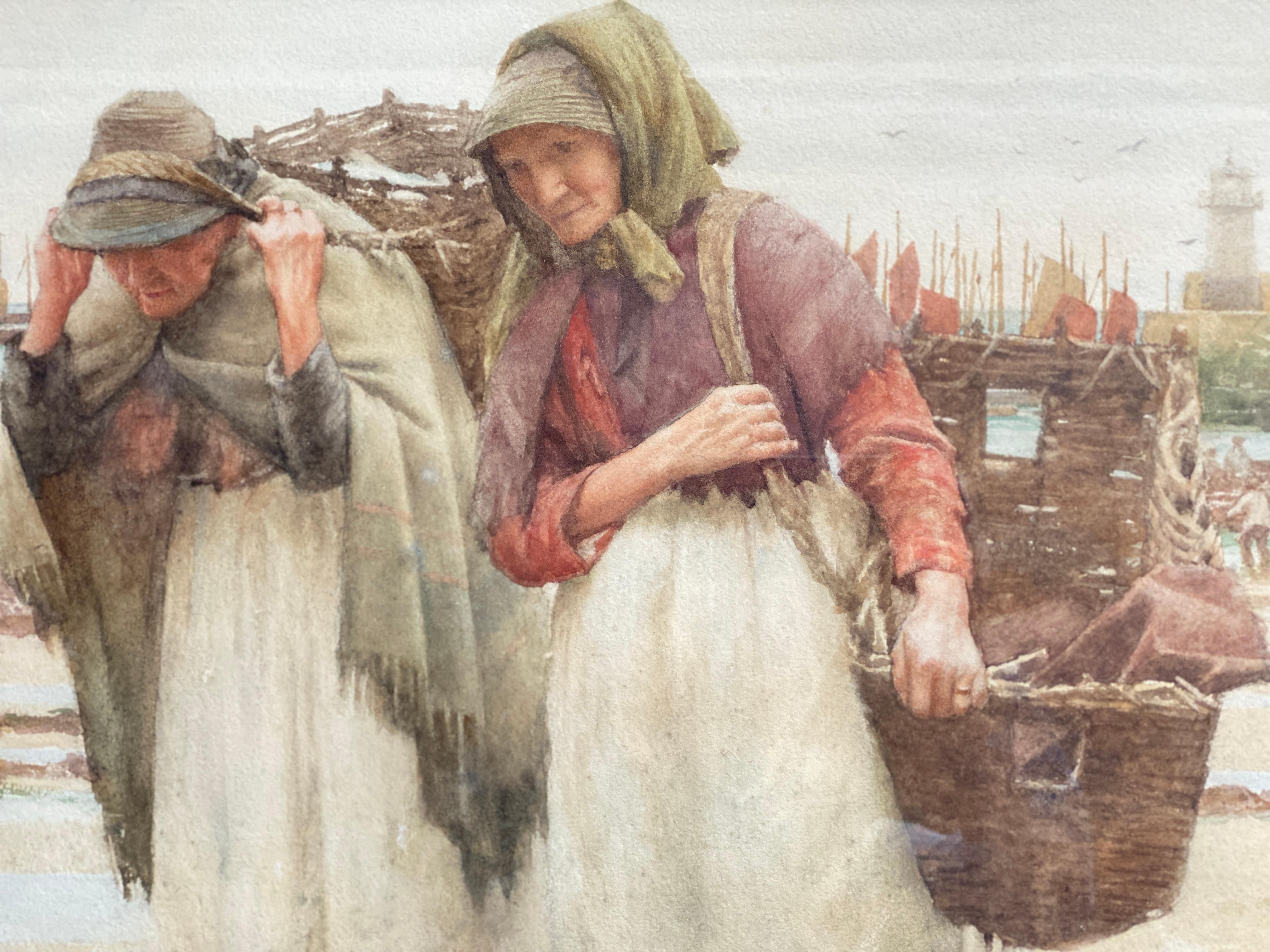 Two Fisherwoman Carrying a Basket
Newlyn Harbour - The Breadwinners

Langley Walter

Birmingham 1852 – 1922 Penzance, United Kingdom
English Painter

Signature: Signed bottom right
Medium: Aquarelle
Dimensions: Image size 44 x 61 cm, frame size 57 x