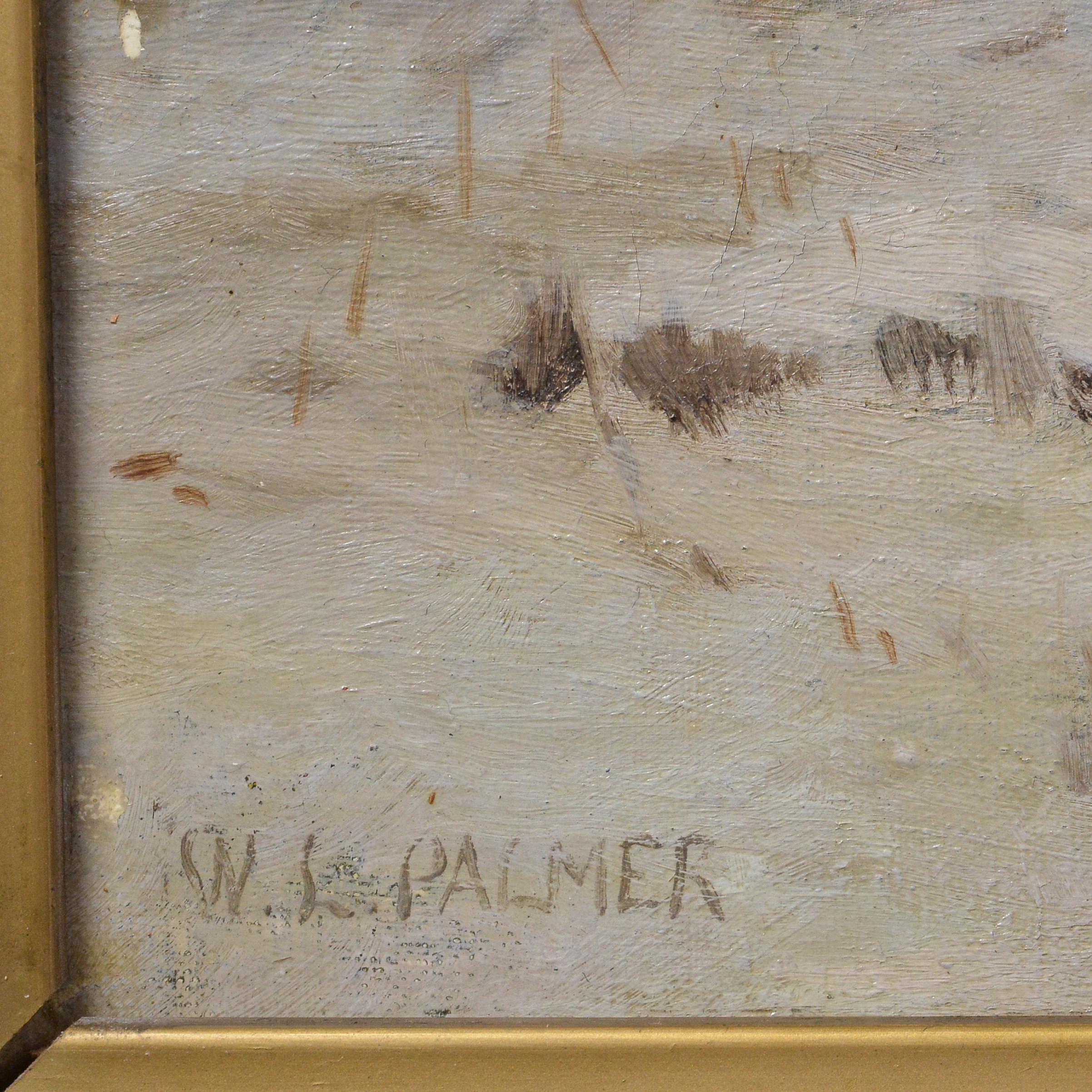Antico dipinto ad olio di paesaggio invernale impressionista americano firmato e incorniciato in vendita 1