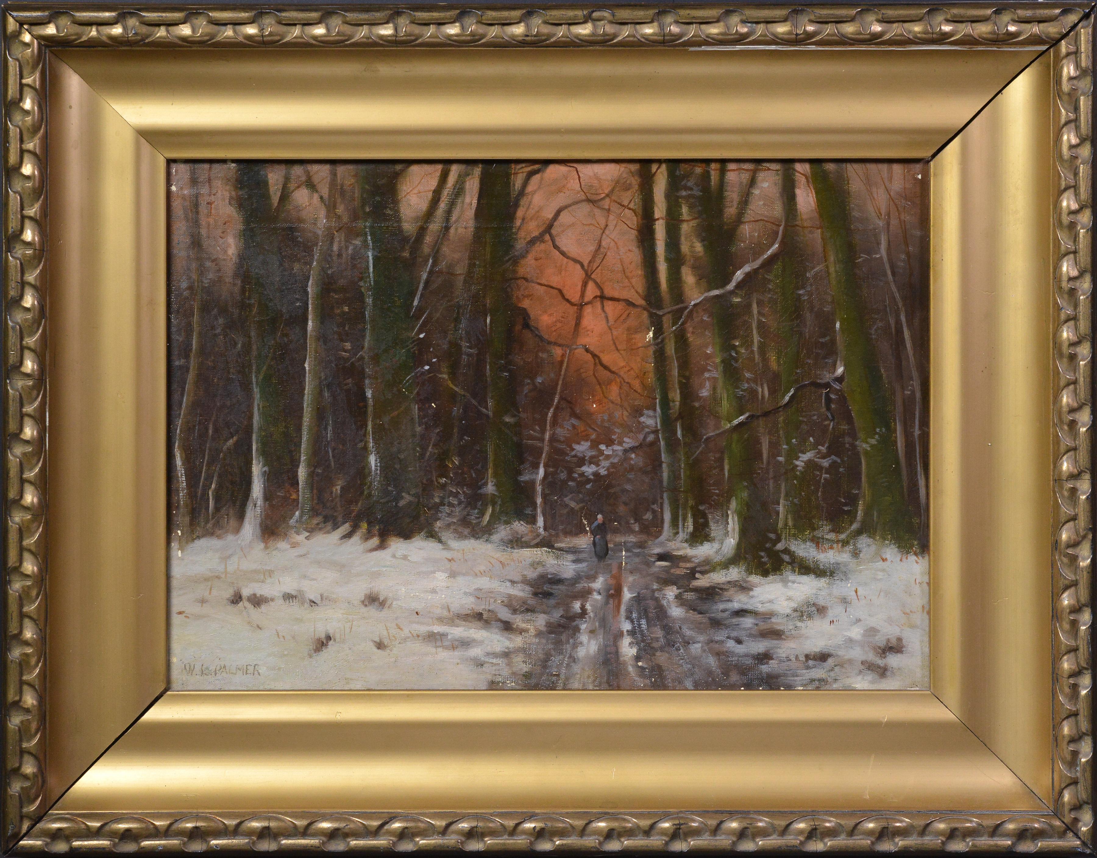 Landscape Painting di Walter Launt Palmer - Antico dipinto ad olio di paesaggio invernale impressionista americano firmato e incorniciato
