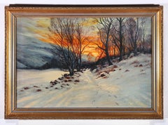 Manner of Walter Launt Palmer (1854-1932)- Mid 20thC Oil, Blazing Sunset On Snow