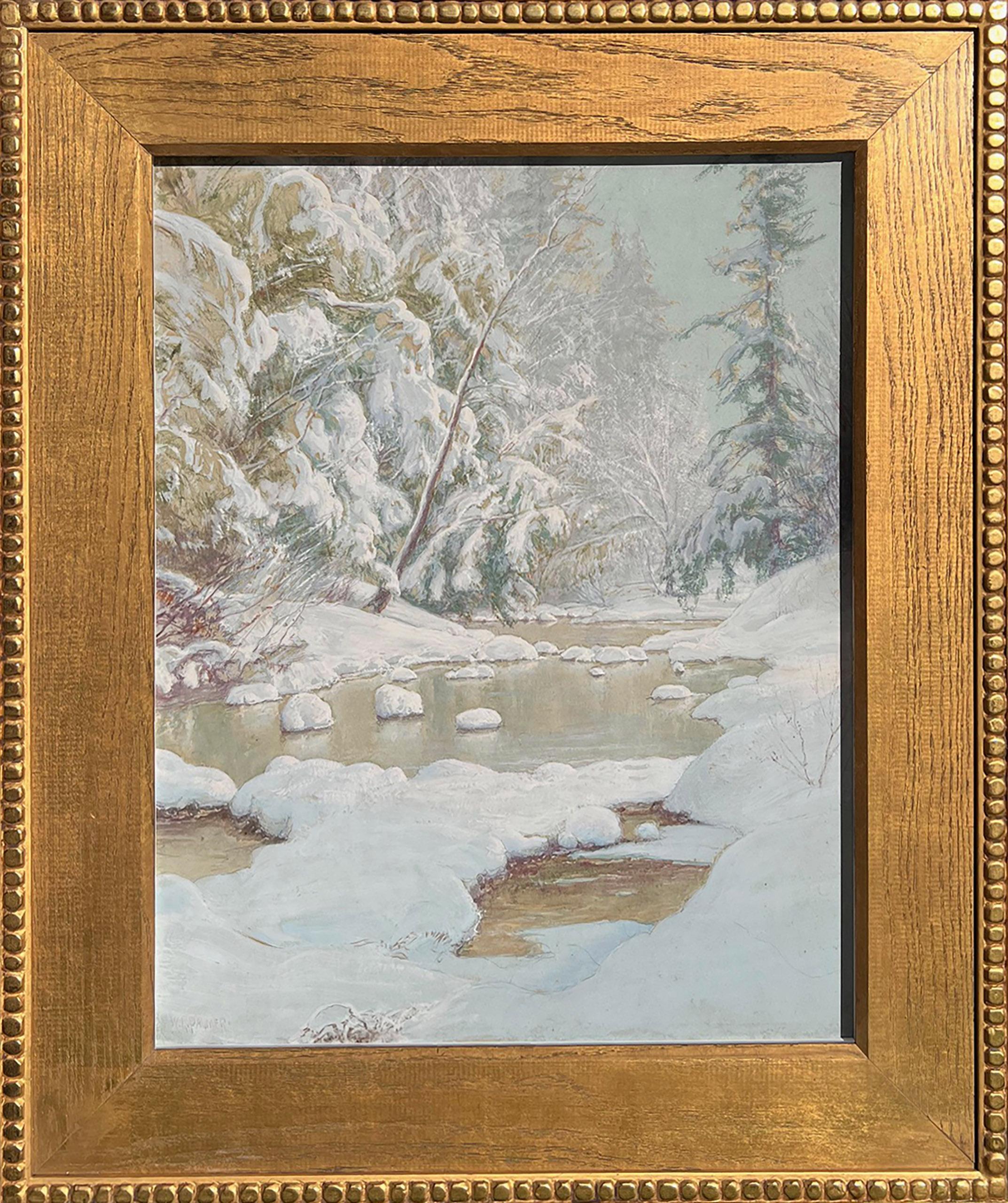 The work of American artist Walter Launt Palmer (1854-1932) provides a bridge between the traditional landscapes of the Hudson River School and the more modern work of the American Impressionist movement. "Winter Stream" reveals Palmer's mastery of