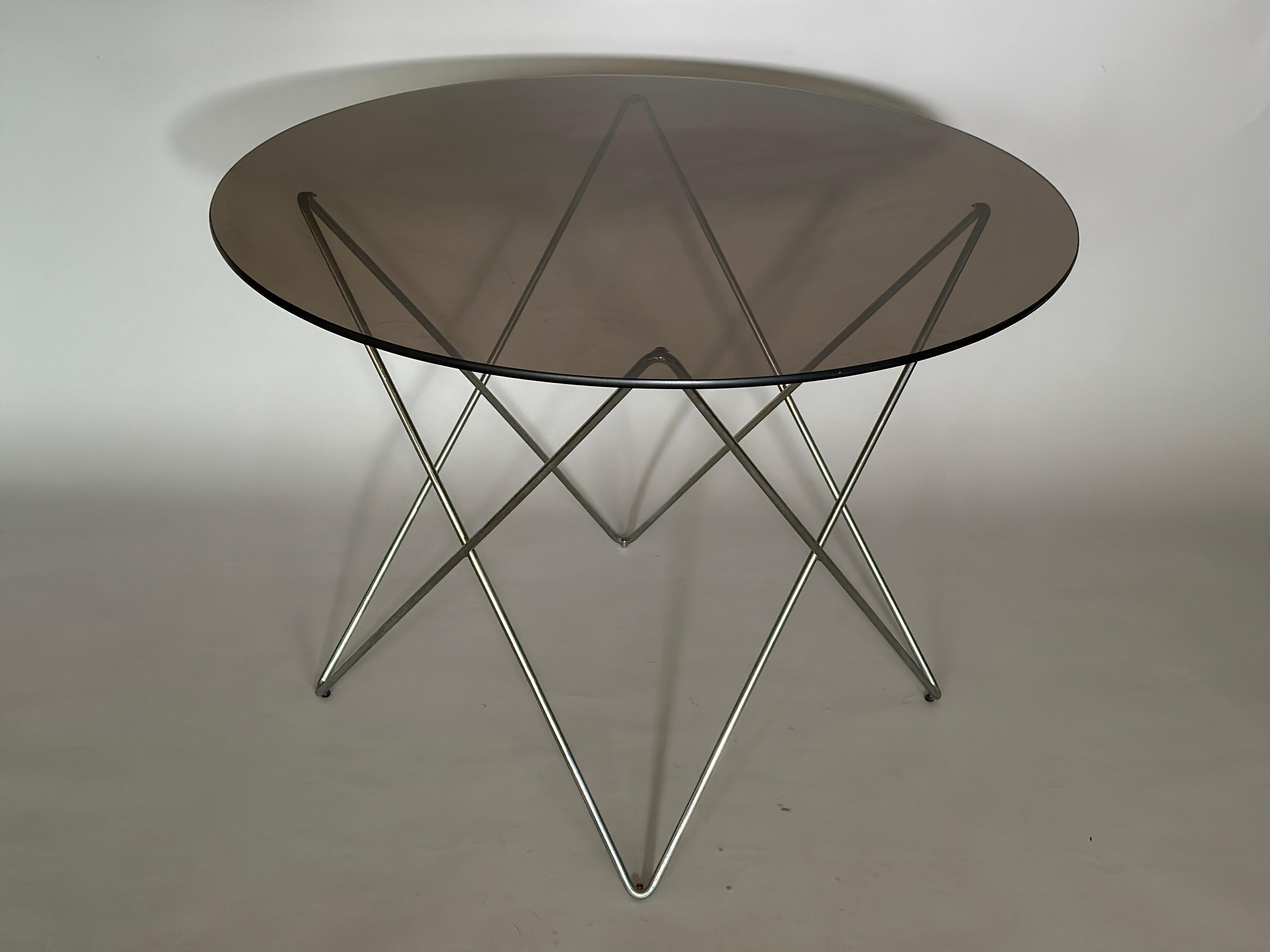 Mid-Century Modern Walter Leeman Chrome and Smoked Glass Dining Table 1970s For Sale