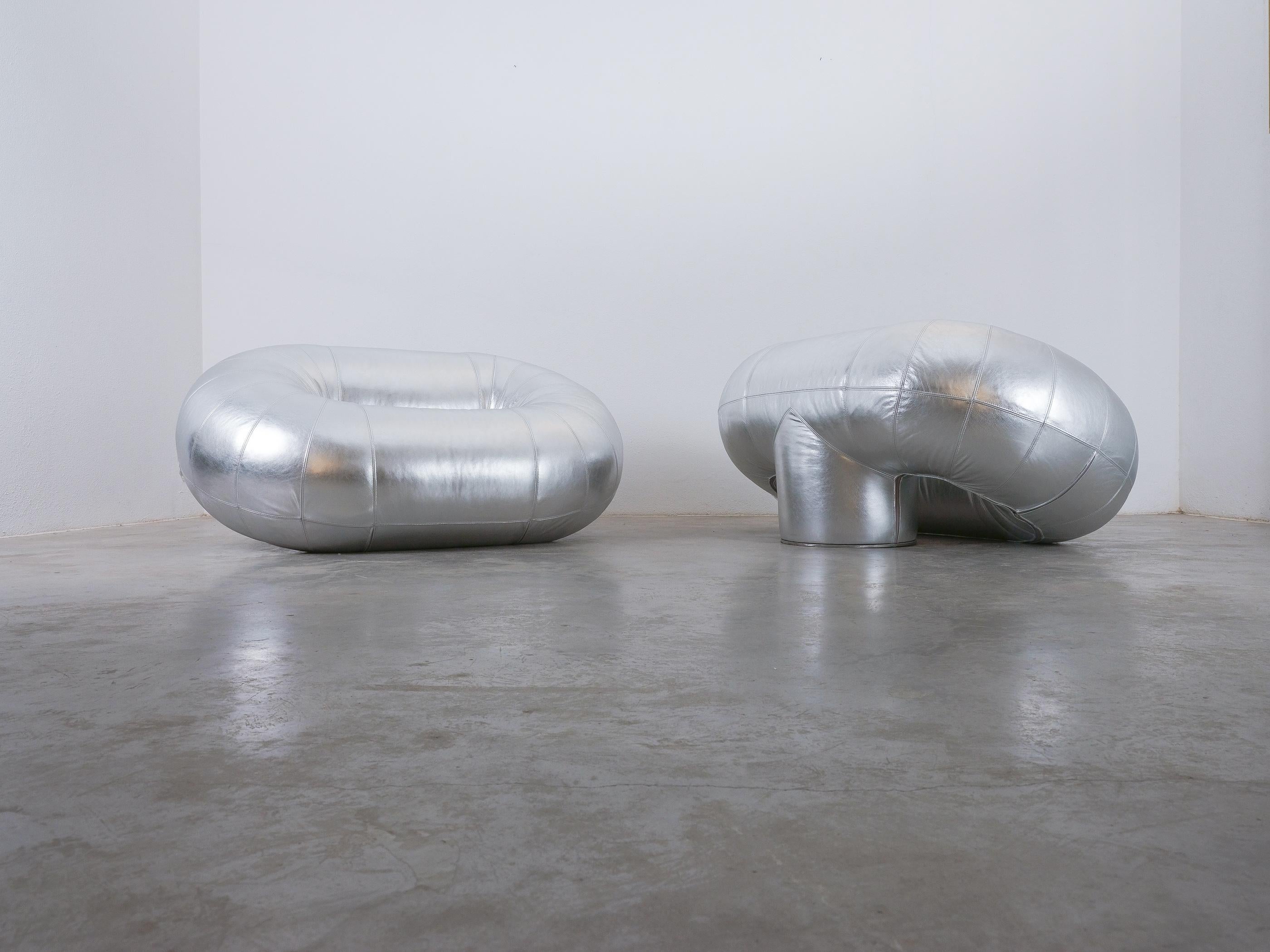 Late 20th Century Walter Leeman Zeppelin Armchairs for Velda Silver Leather, 1970 For Sale