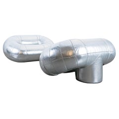 Sillones Zeppelin de Walter Leeman para Velda Silver Leather, 1970