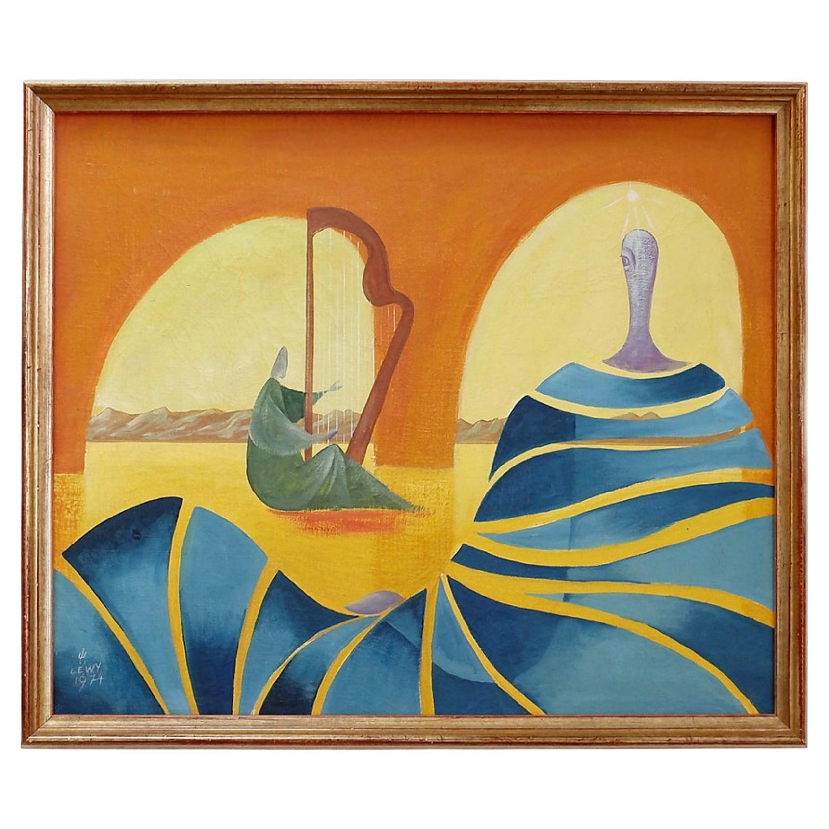 Walter Lewy 1905-1995 Surrealist scene - signed and dated 1974.
