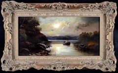 River Sunrise - Antique 19th Century English Landscape Oil on Panel Painting