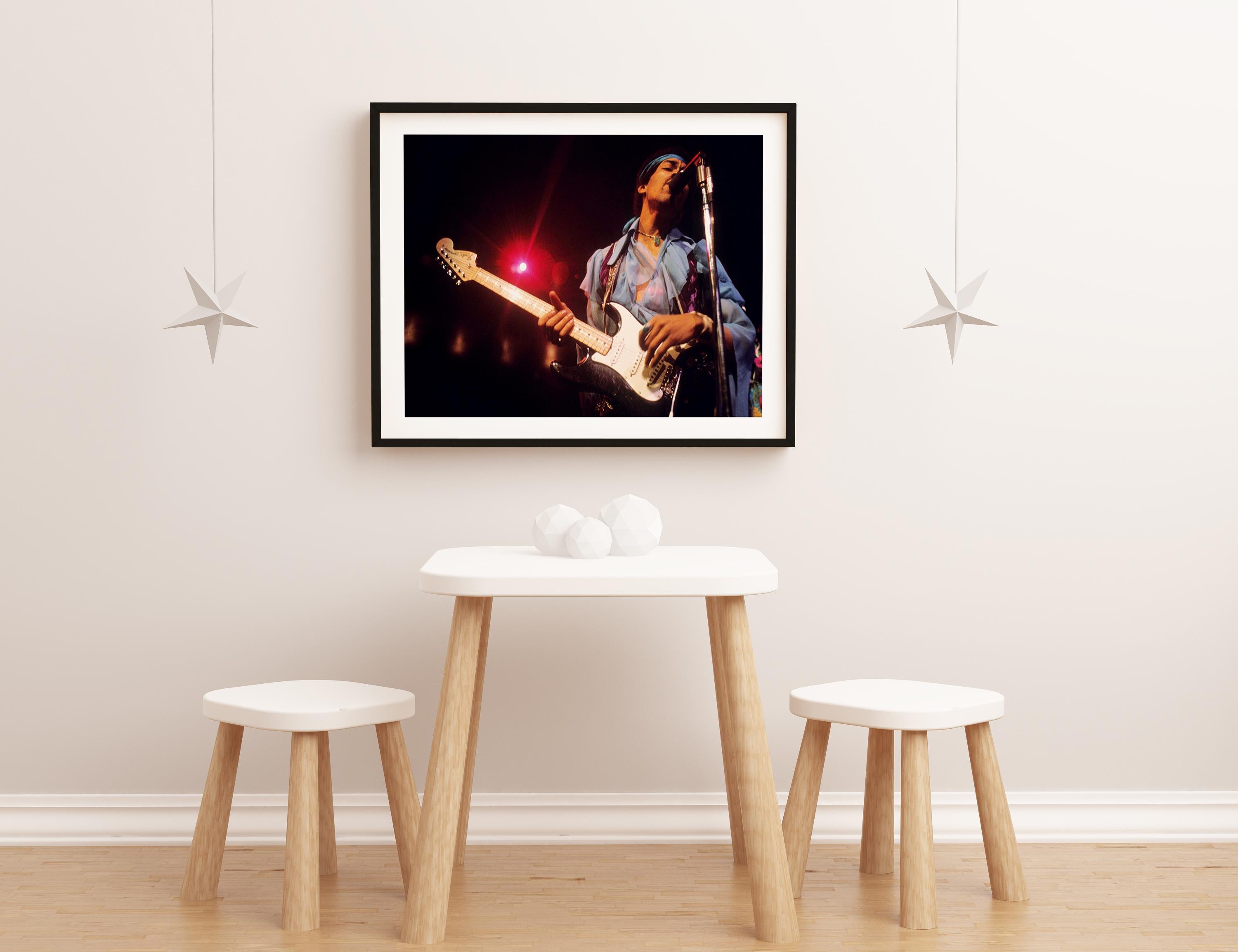 Jimi Hendrix on Stage in Blue Globe Photos Fine Art Print For Sale 2