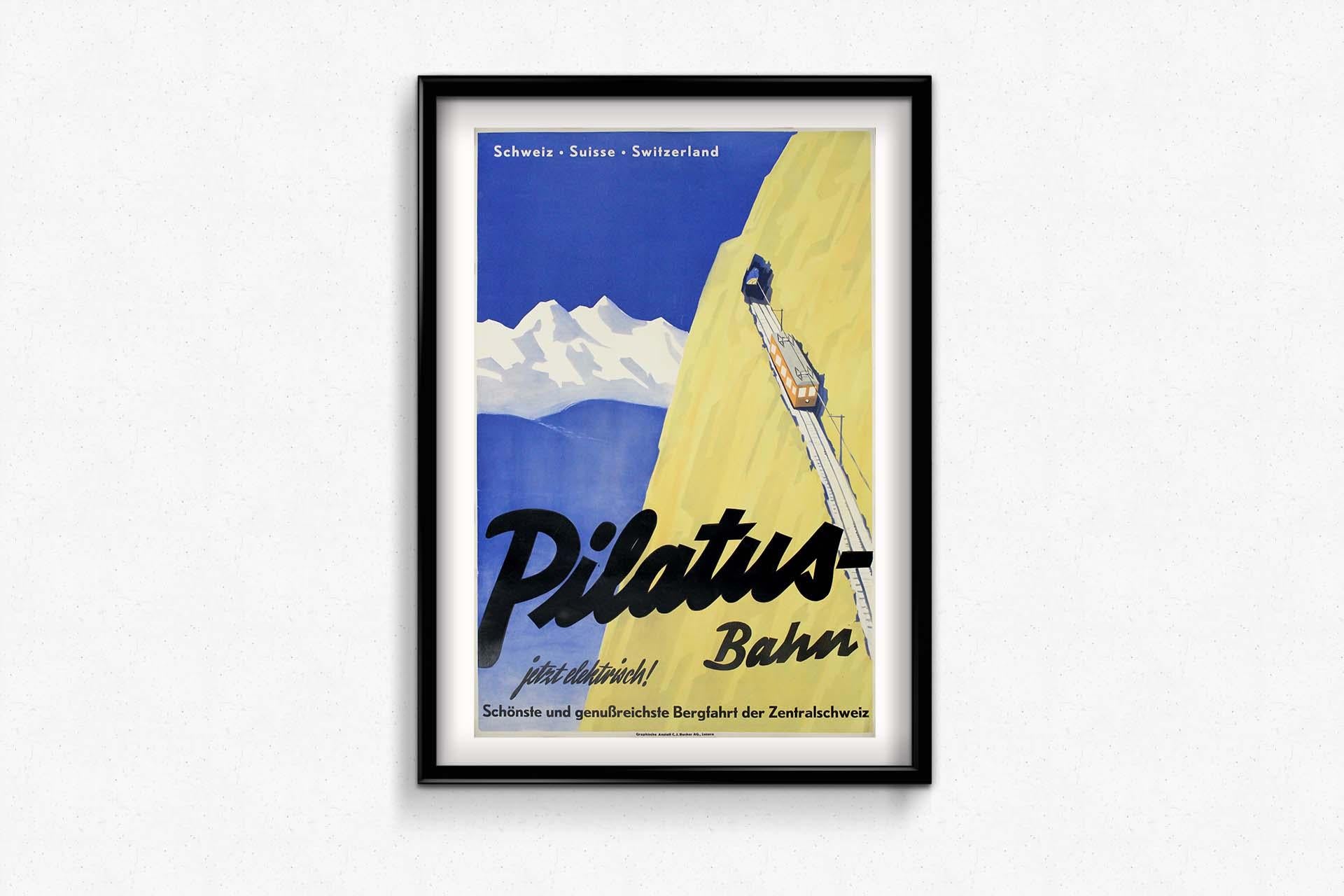 Walter Läublis Reiseplakat für die Pilatusbahn in der Schweiz aus dem Jahr 1937 im Angebot 1
