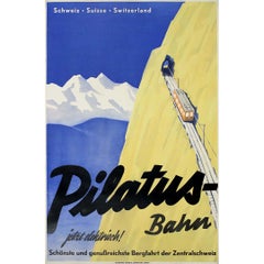Poster di viaggio di Walter Läubli del 1937 per la Pilatus Bahn in Svizzera