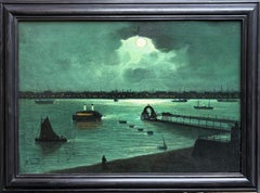 'Moonlight on the Thames' oil on canvas by Walter Meegan