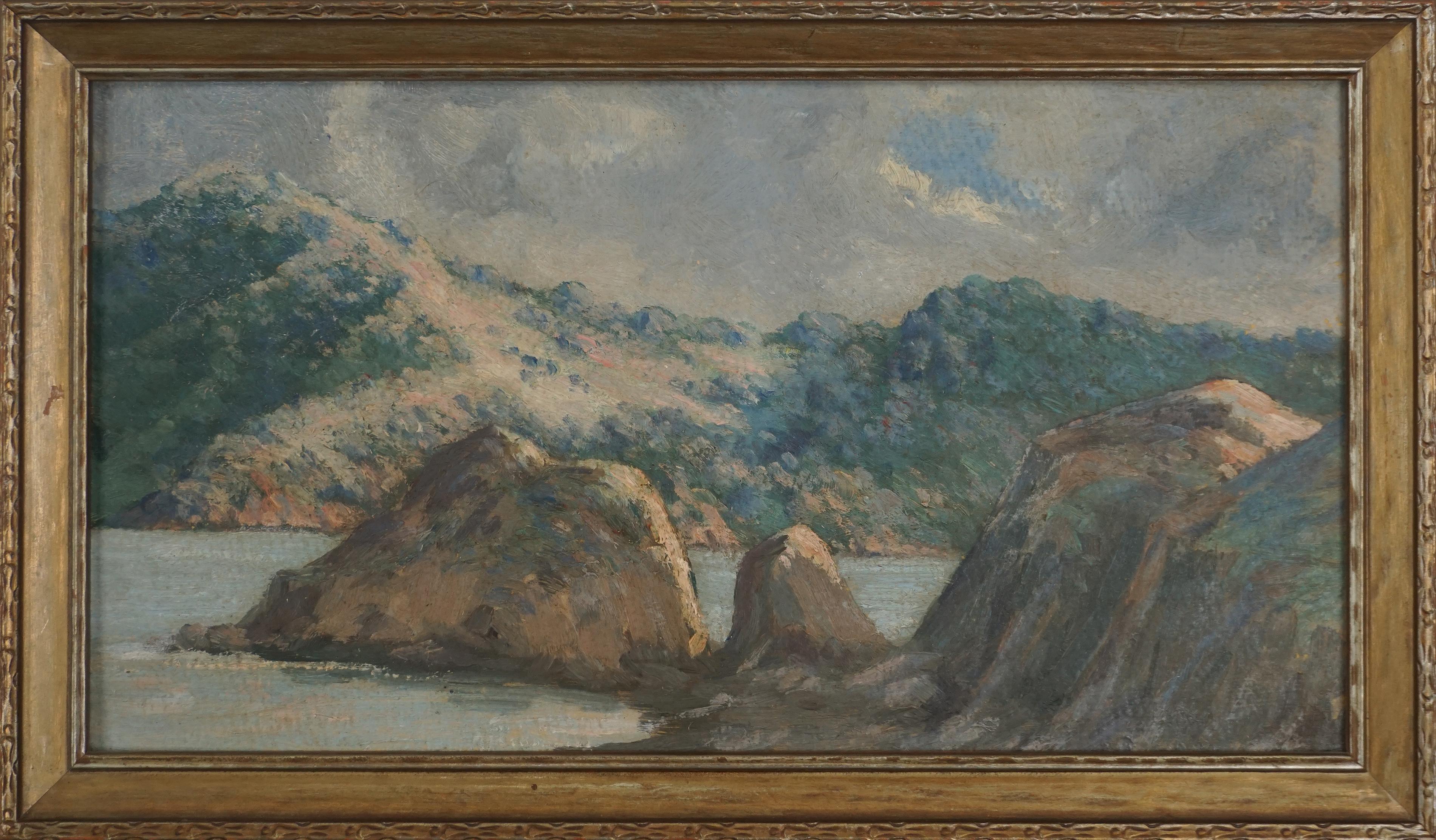 Landscape Painting Walter Mire - Paysage de rivière américain en plein air de Walter F Mire, Californie, milieu du 20e siècle