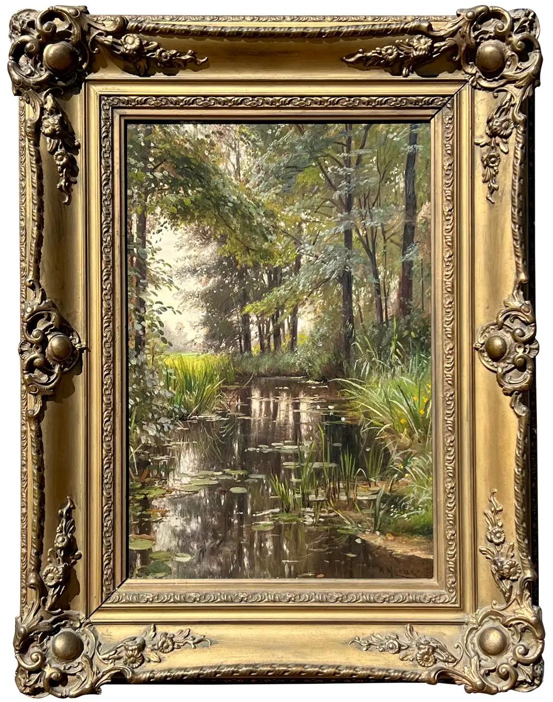 Landscape Painting Walter Moras - Paysage fluvial en été