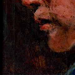 20th century portrait oil painting closeup female subject side profile signed