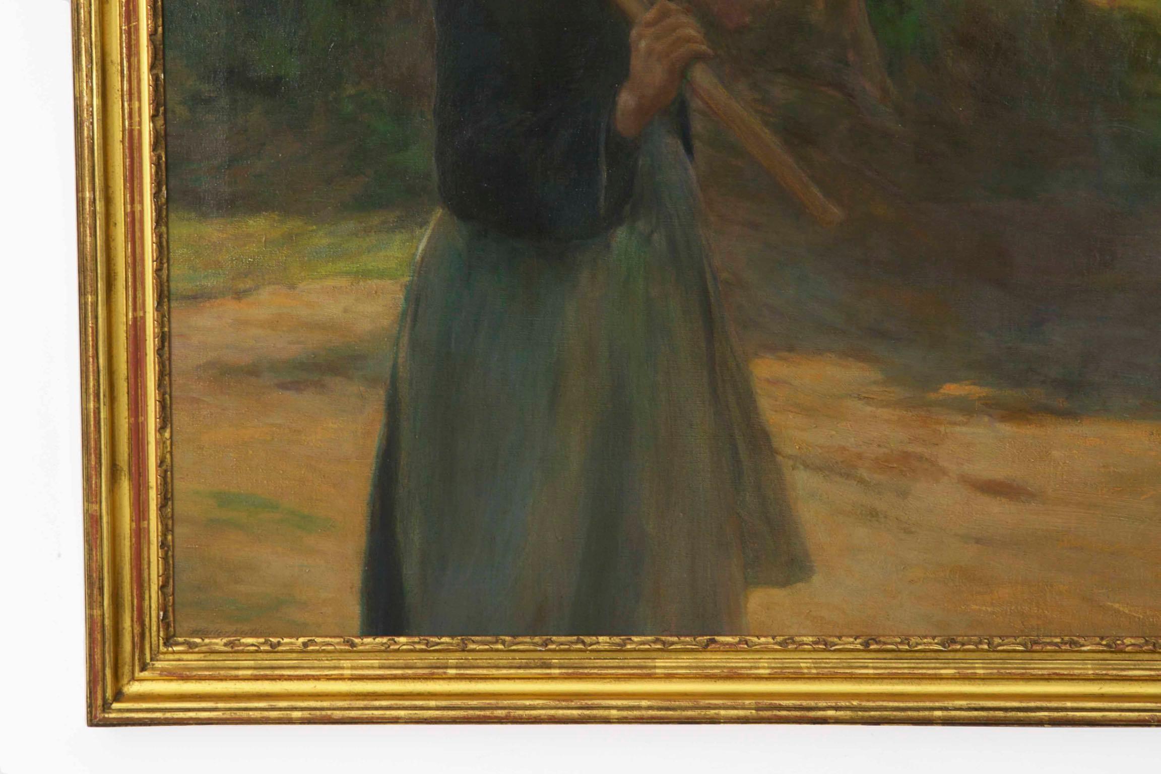 Walter Nettleton (American, 1861-1936) Antique Oil Painting of a Peasant Woman In Good Condition In Shippensburg, PA