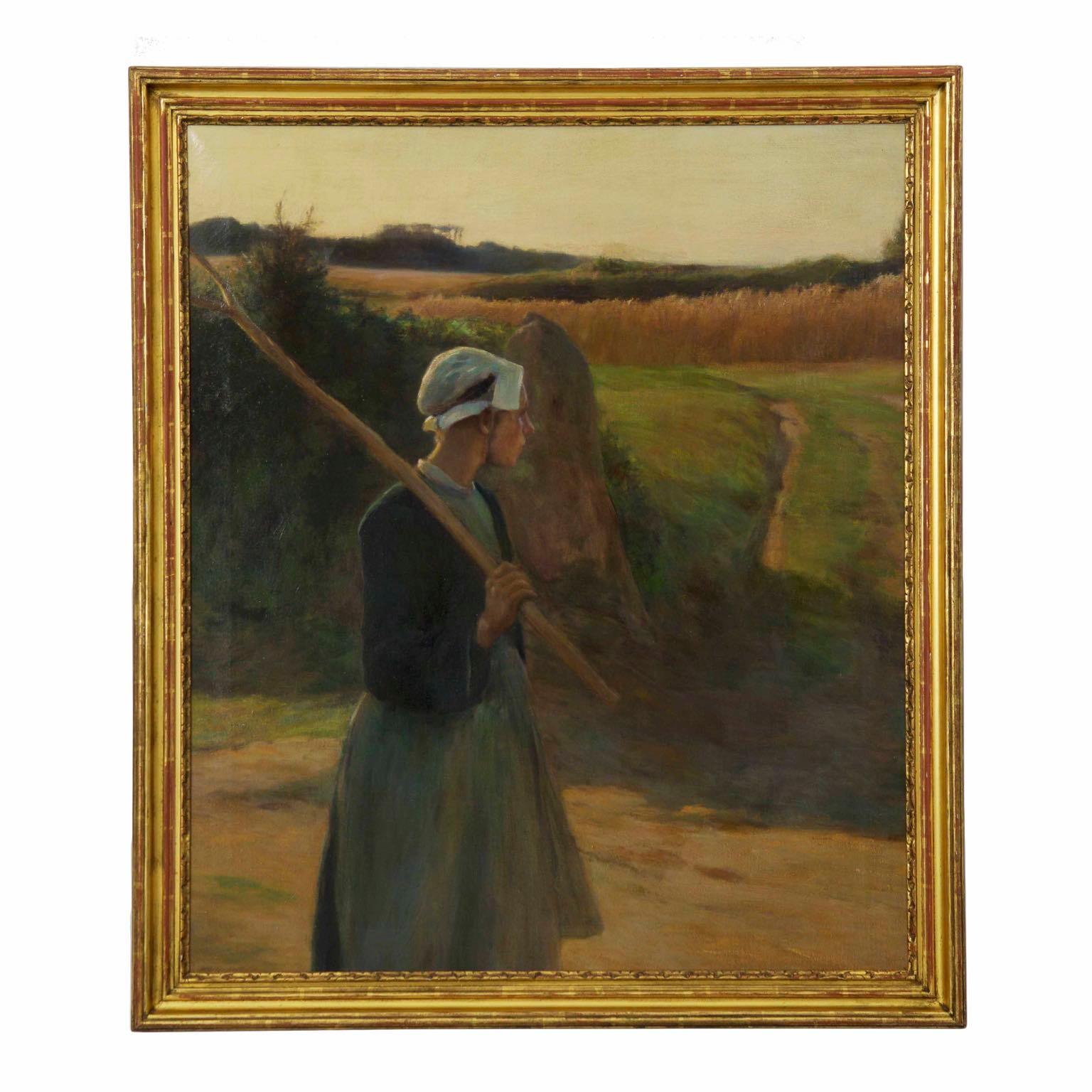 Walter Nettleton (American, 1861-1936) Antique Oil Painting of a Peasant Woman