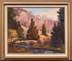 Impressionista americano d'epoca Fall River Landscape, dipinto ad olio con cornice e firma