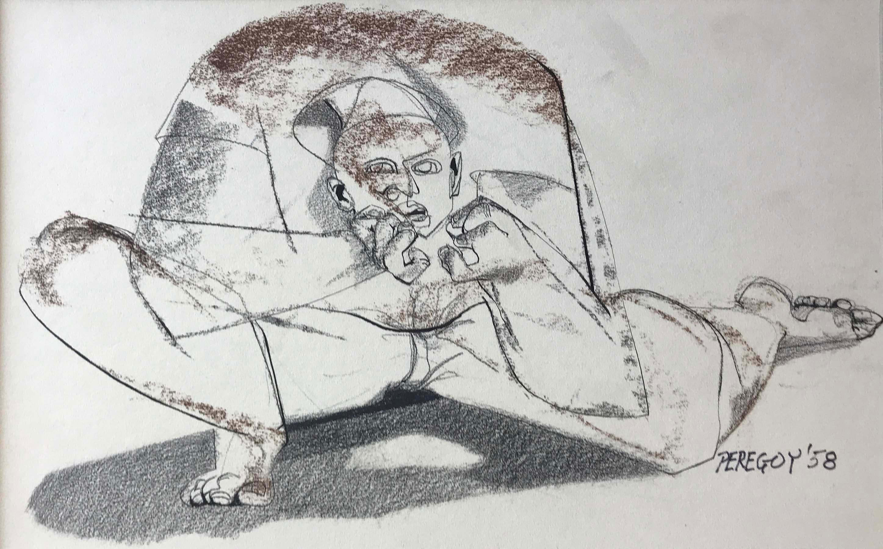 Walter Peregoy Figurative Art - Crouching Man