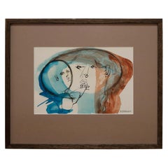 Vintage Mother and Child Watercolor Portrait by Walter Peregoy