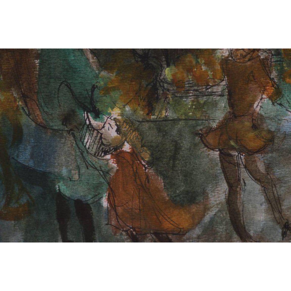 Watercolor of a Market Scene by Walter Peregoy For Sale 1