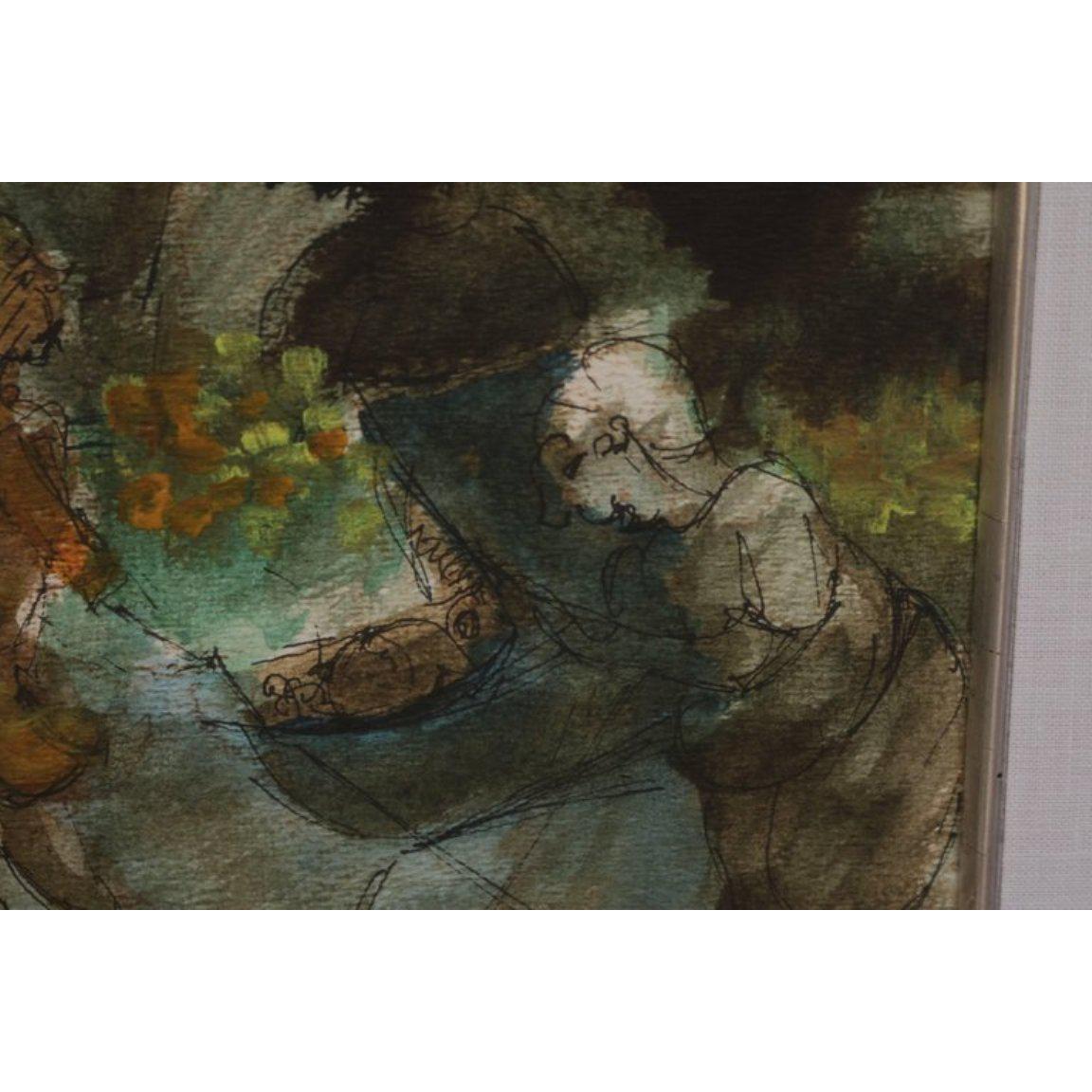Watercolor of a Market Scene by Walter Peregoy For Sale 2