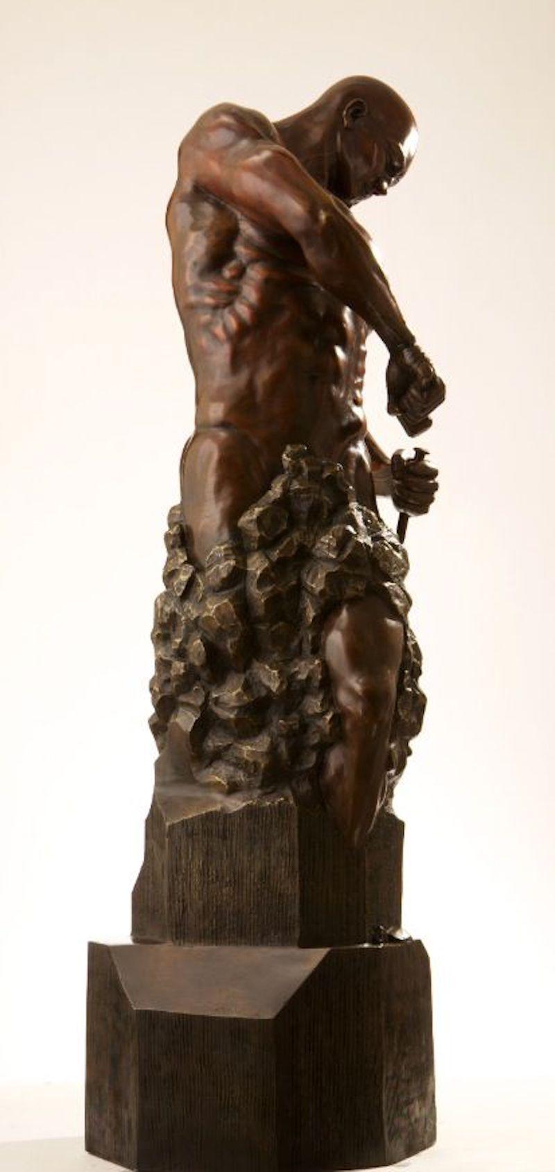 Master of Your Own Destiny II is a bronze sculpture with brown patina made of iron nitrate with a wax finish. sculpture by contemporary artist Walter Peter Brenner, dimensions are 125 × 44 × 40 cm (49.2 × 17.3 × 15.7 in). 
The sculpture is signed