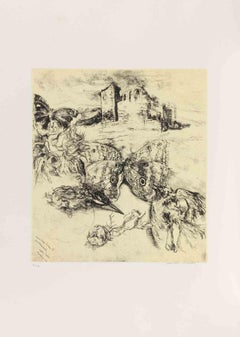 Ascoli Piceno: Fortezza Pia with Still Life - Etching by Walter Piacesi - 1982