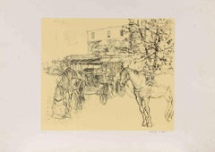 Horses In Pesaro - Etching by Walter Piacesi - 1970s