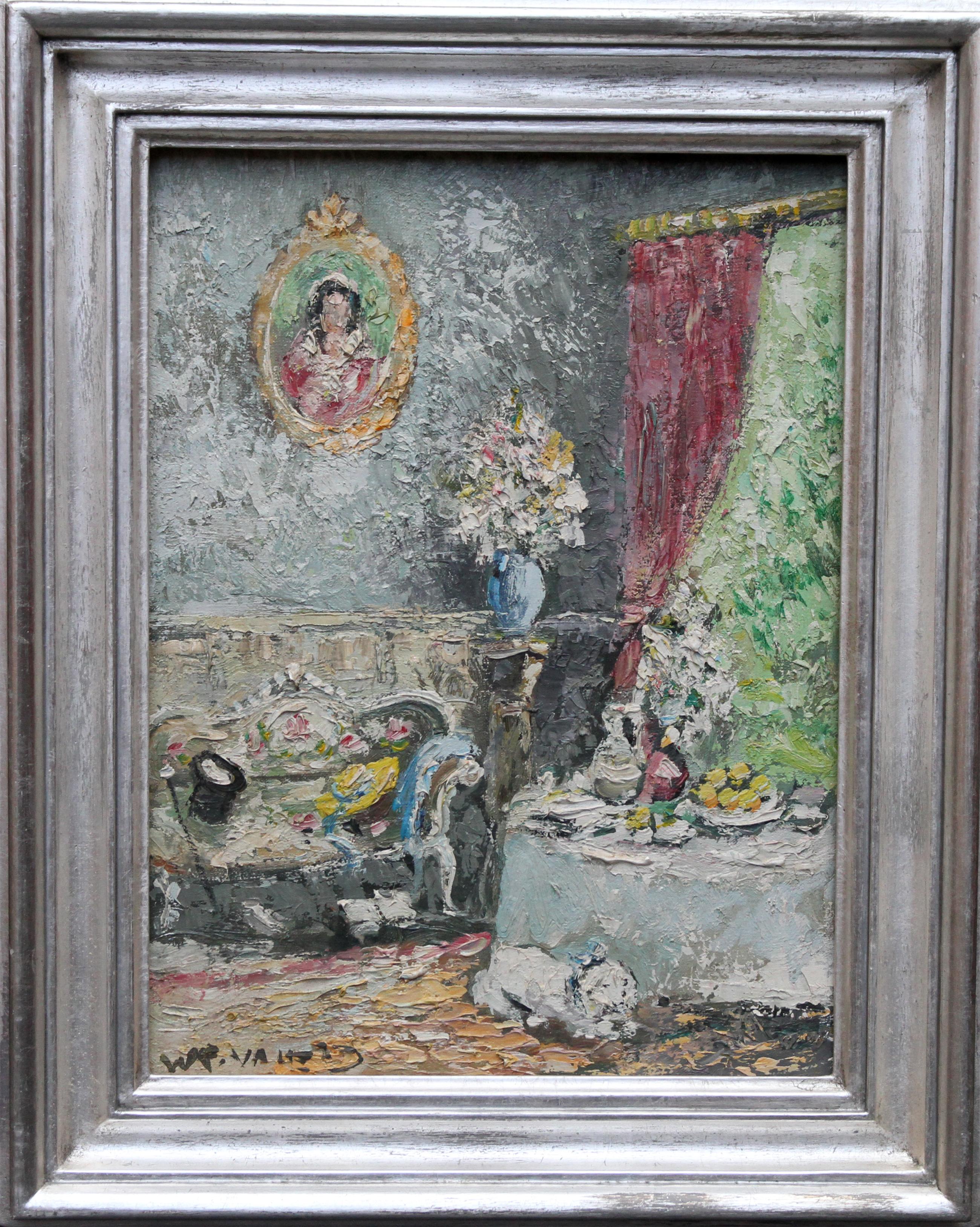 Paris Interior - Post Impressionist 50's German oil painting French sitting room 2