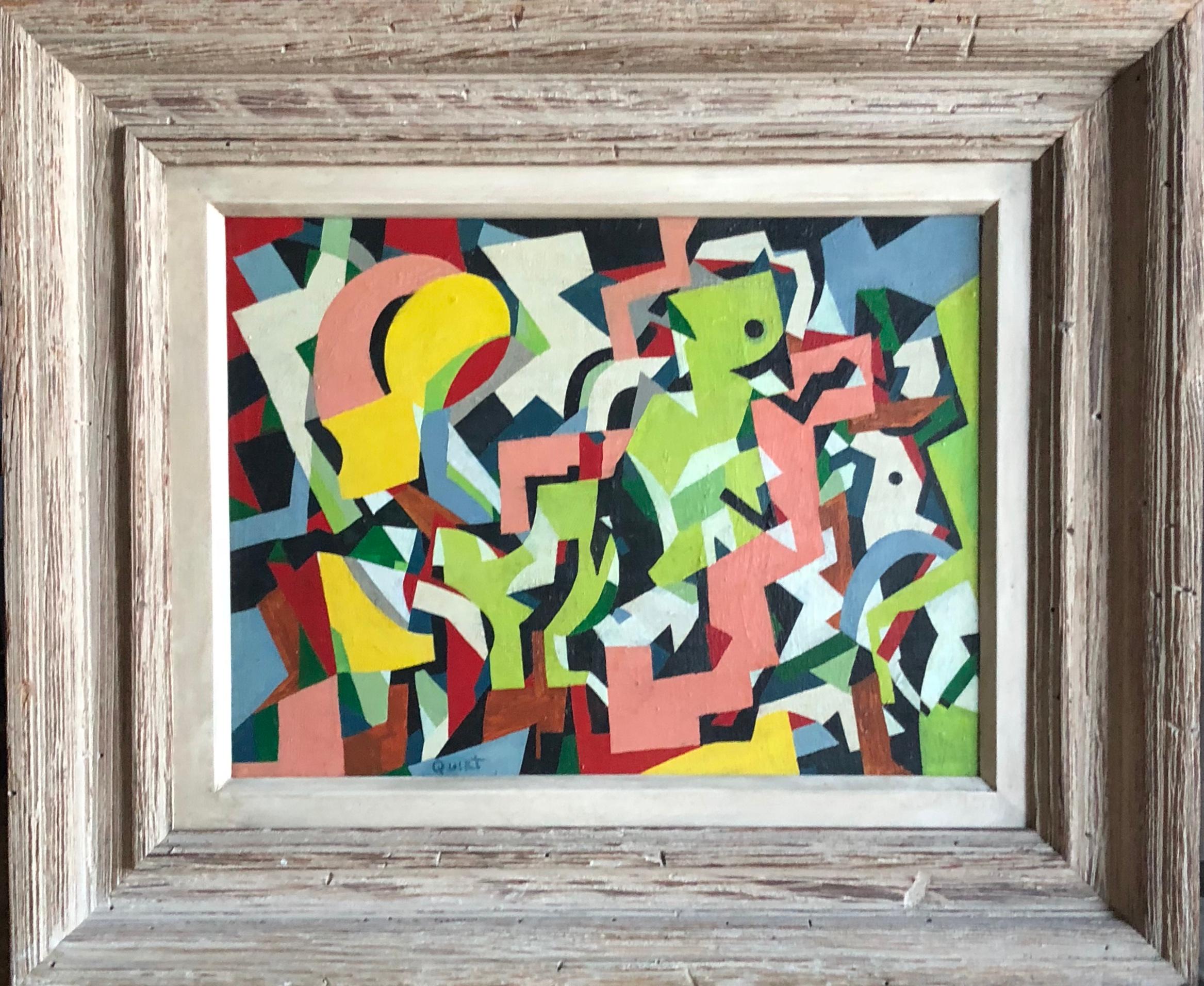 Geometrische abstrakte amerikanische Öl WPA Farbfeld Abstrakte Moderne Nicht Objektiv (Beige), Abstract Painting, von Walter Quirt
