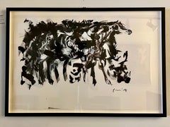 Retro Untitled 122 Acrylic on Paper, (Two Black Horses)