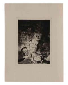 Escena dramática de interior - Aguafuerte de W.R. Rehn - Principios del siglo XX