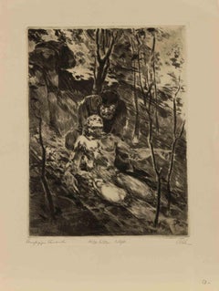 Umarmung in einer Landschaft - Radierung von W.R. Rehn - 1930er Jahre