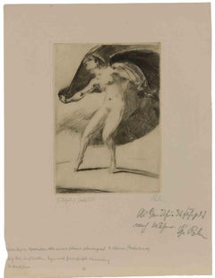 Umarmende Figuren / Symbolistische Allegorie - Radierung von W.R. Rehn - Anfang des 20. Jahrhunderts