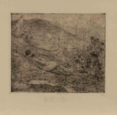 Landschaft mit liegenden Aktfiguren - Radierung von W.R. Rehn -Anfang 20. Jahrhundert