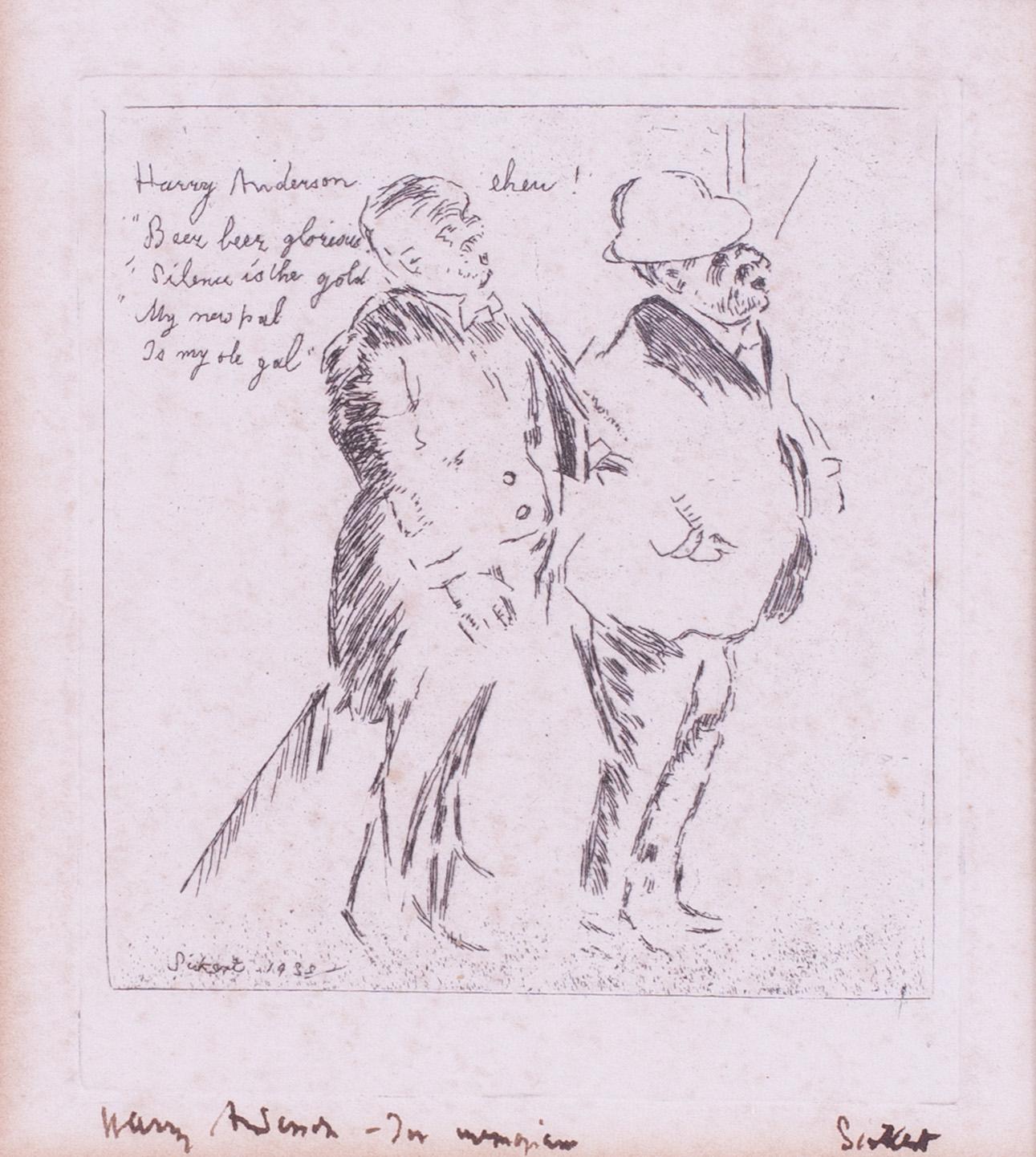Signed Walter Richard Sickert etching, 1922 of Harry Anderson – in memoriam - Print by Walter Richard Sickert ARA