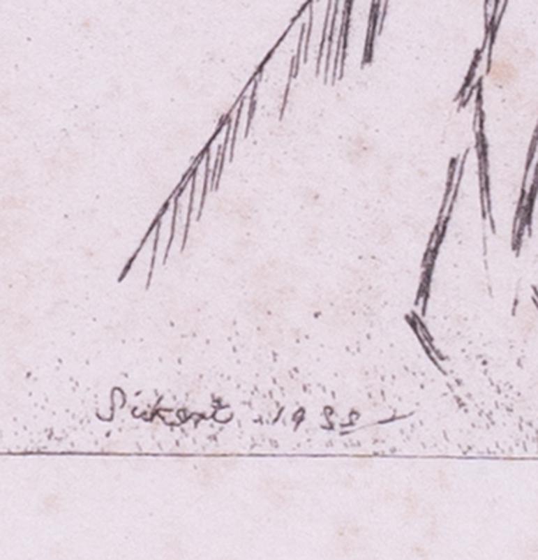 Walter Richard Sickert ARA (Brite, 1860 - 1942)
Harry Anderson - in memoriam
Radierung 1922
signiert und betitelt in Tinte (unterer Rand)
5,1/8 x 4,1/2 Zoll (13 x 11,2 cm) bis zum Plattenrand
