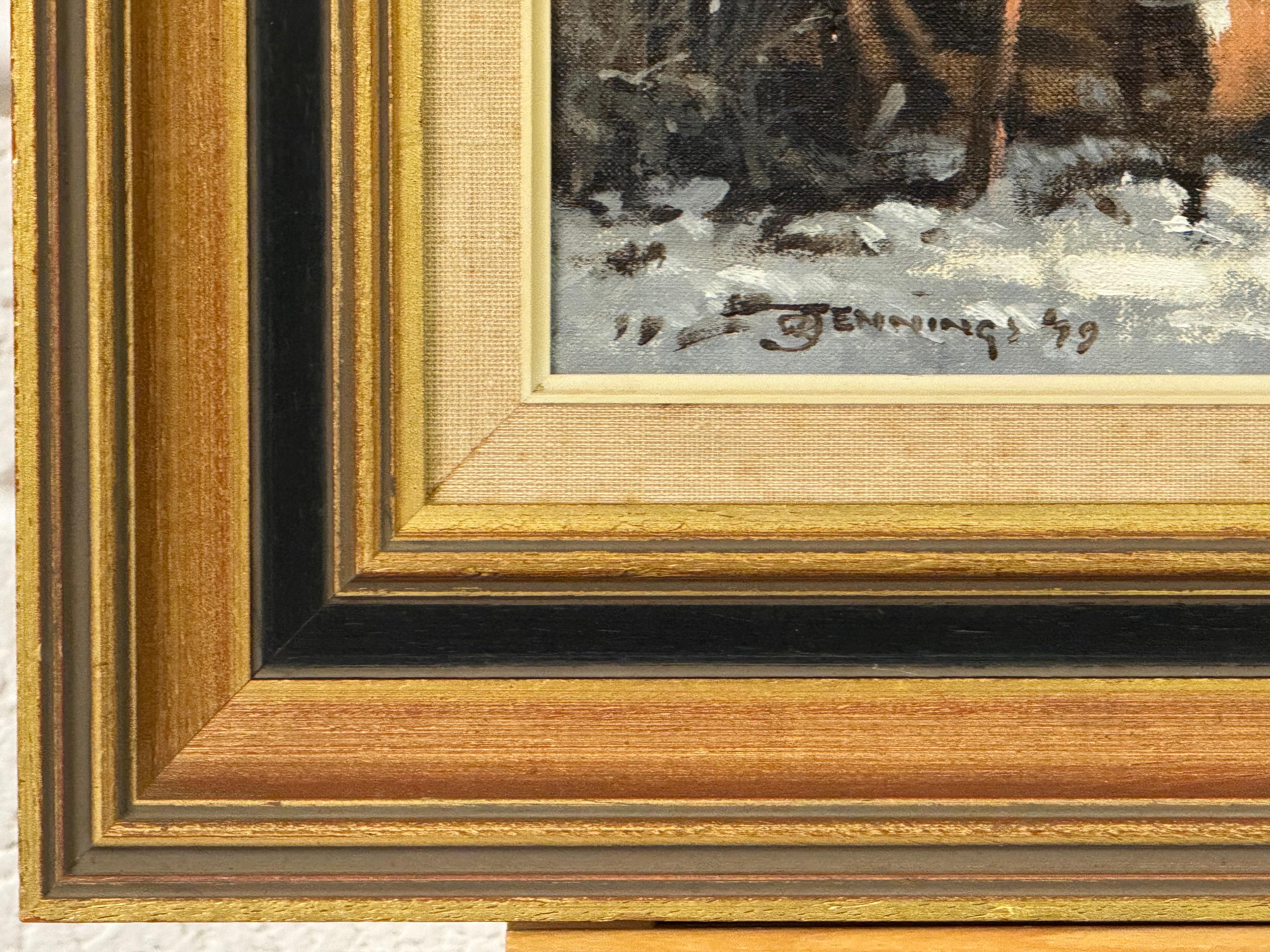 Zorro bajo un sauce Pintura al óleo de la campiña inglesa Vintage 20th Century 5