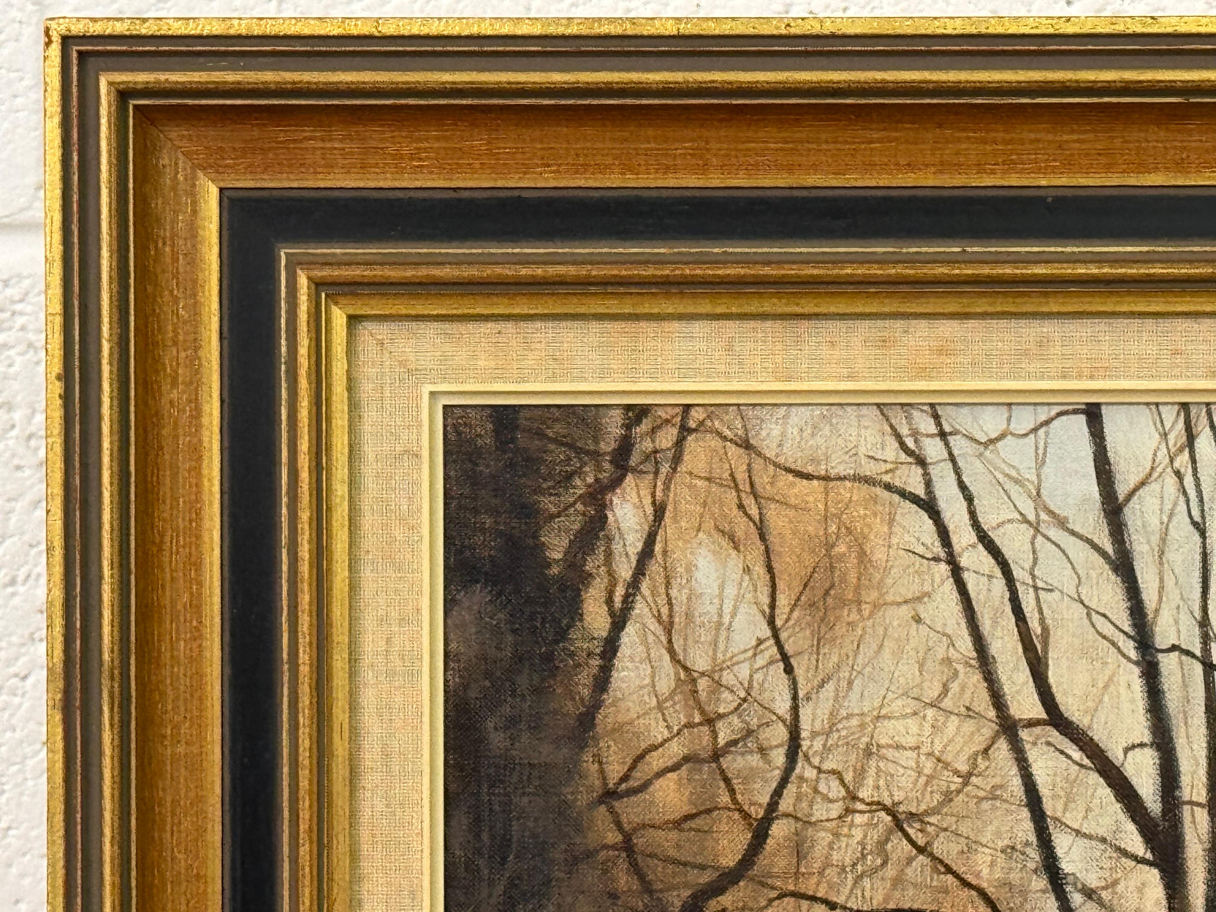 Zorro bajo un sauce Pintura al óleo de la campiña inglesa Vintage 20th Century 6