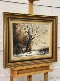 Fox under a Willow Tree Oil Painting of English Countryside Vintage 20th Century