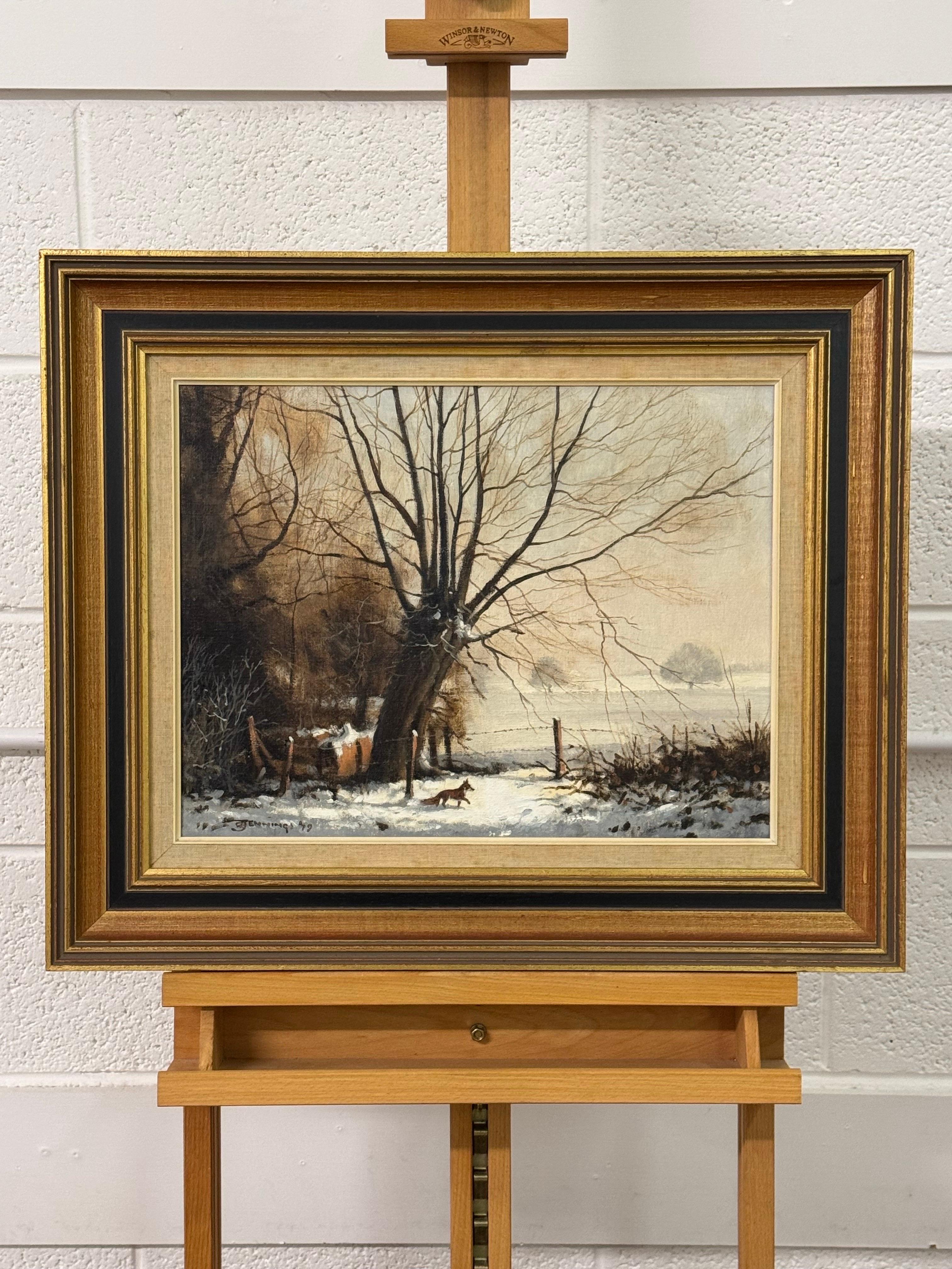 Zorro bajo un sauce Pintura al óleo de la campiña inglesa Vintage 20th Century - Painting Realista de Walter Robin Jennings