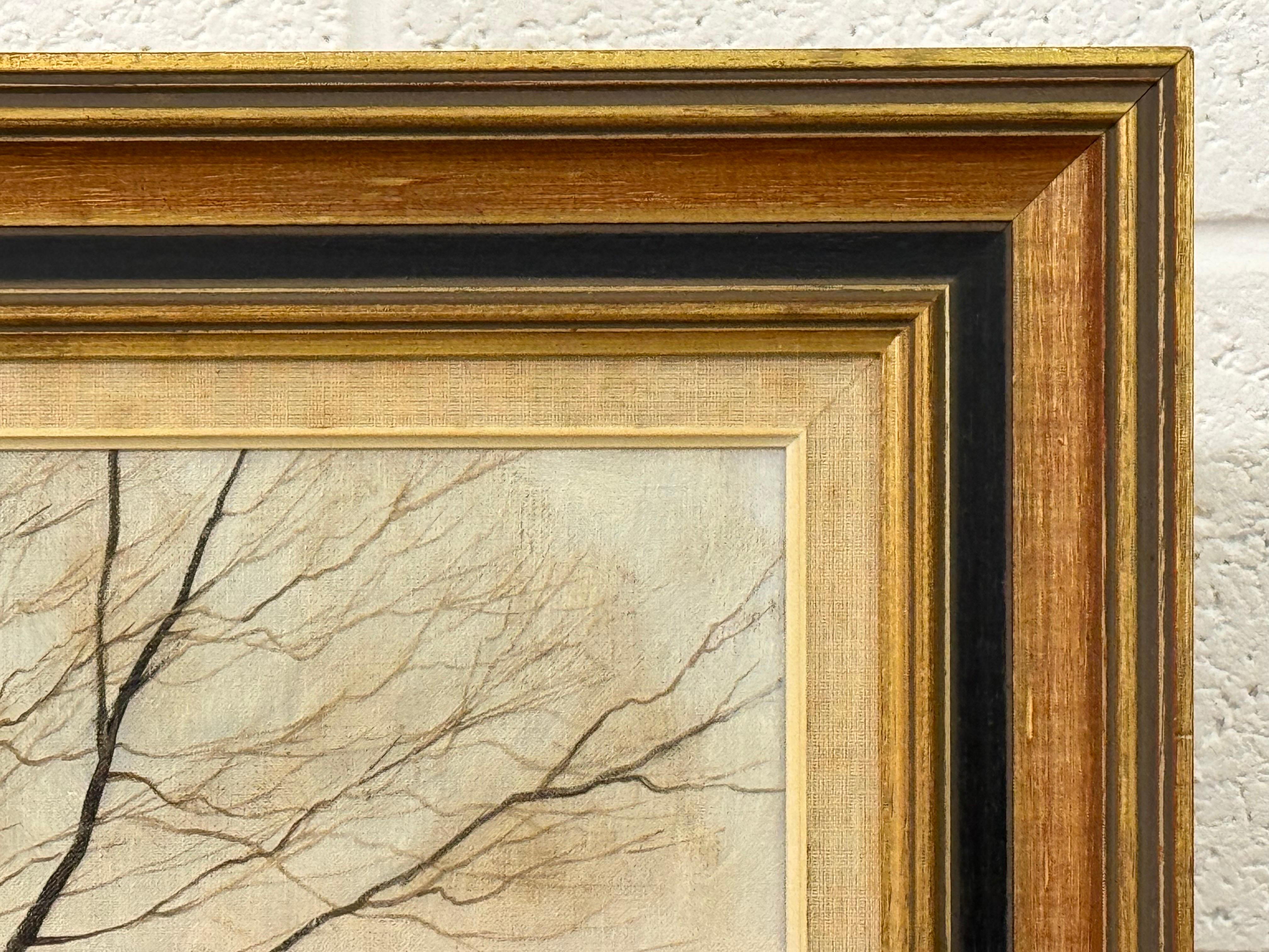 Zorro bajo un sauce Pintura al óleo de la campiña inglesa Vintage 20th Century 3