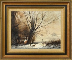 Zorro bajo un sauce Pintura al óleo de la campiña inglesa Vintage 20th Century