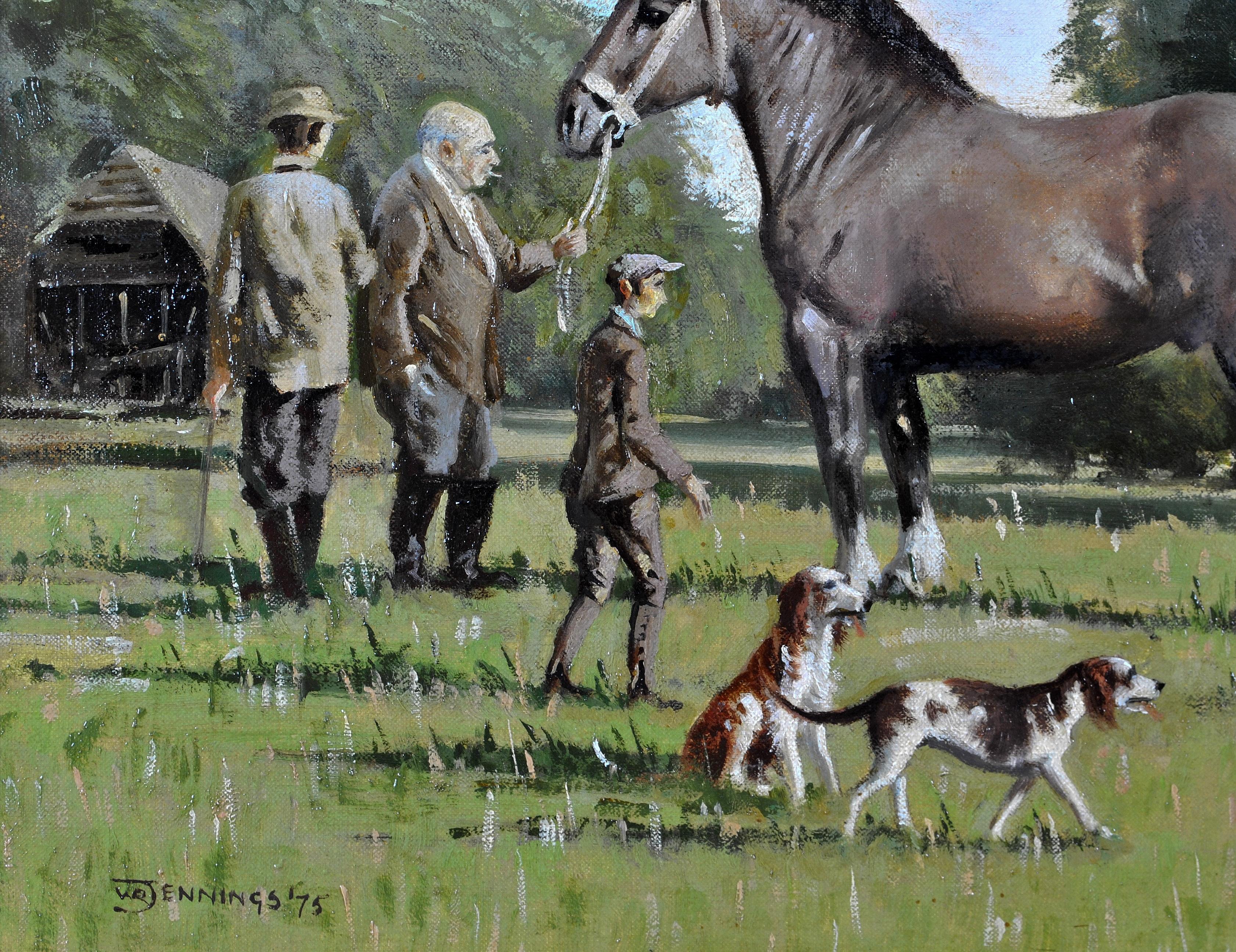 Out of Harness - Grande huile sur toile anglaise - Chevaux dans un paysage - Marron Animal Painting par Walter Robin Jennings